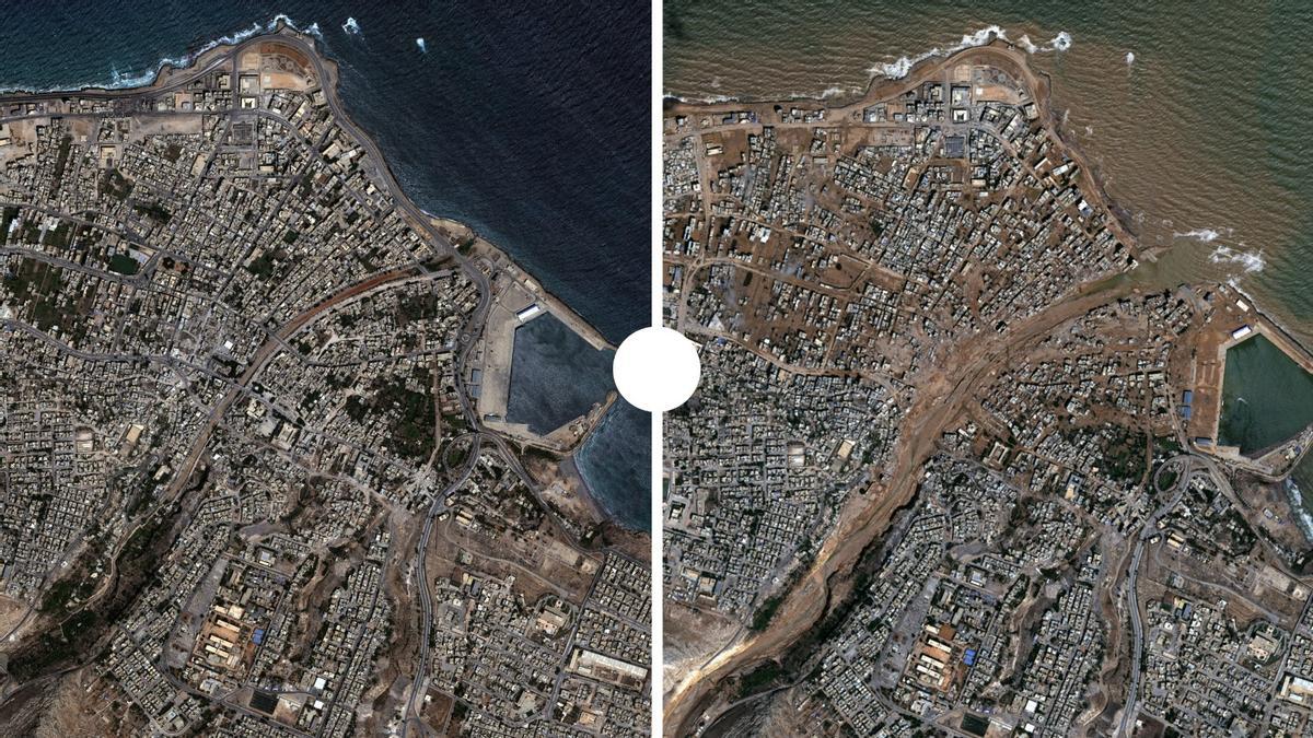 Imágenes aéreas de la destrucción en Derna Libia