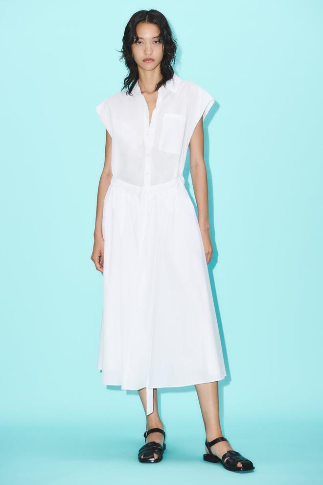 Vestido largo blanco de popelín de Zara