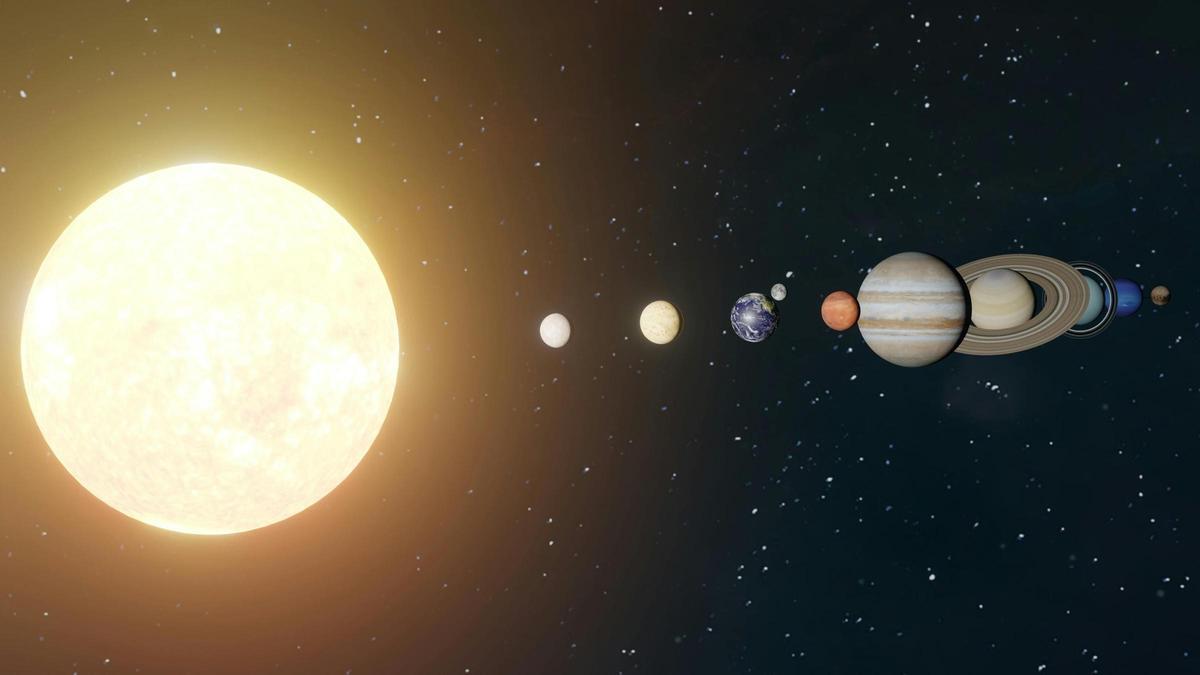 Ilustración que muestra el tamaño de los planetas del Sistema Solar.