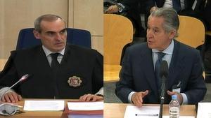 El fiscal Anticorrupción Alejandro Luzón y el expresidente de Caja Madrid Miguel Blesa, durante el juicio de las tarjetas ’black’. 