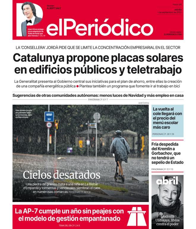 La portada d’EL PERIÓDICO de l’1 de setembre del 2022