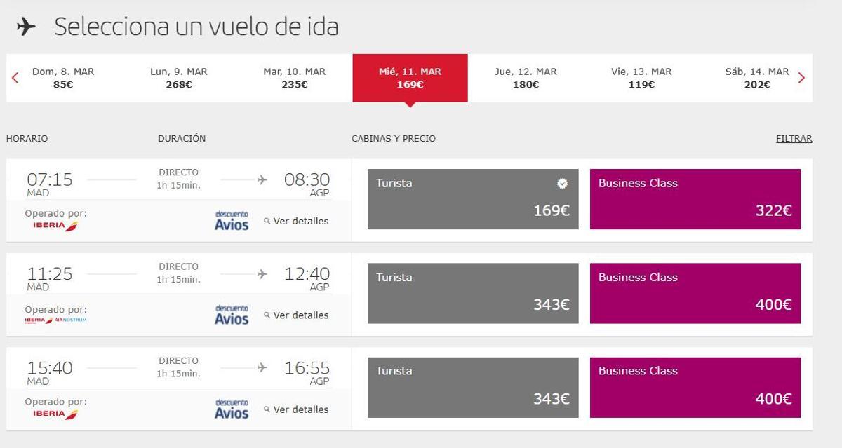 Precios de vuelos en Iberia.