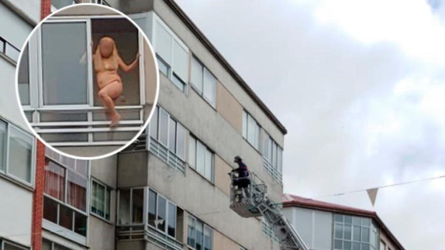 Rescatan a una mujer desnuda a punto de caerse de un segundo piso en Ourense