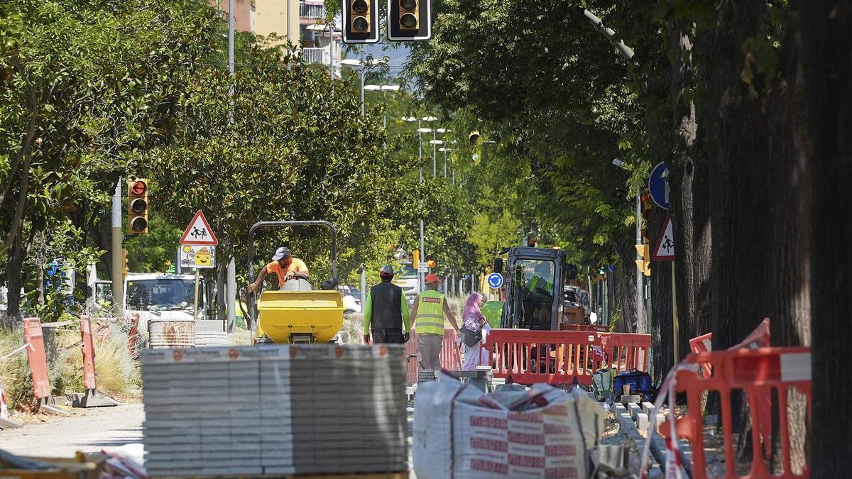 Els treballs per fer el carril bici al passeig de Marquès de Camps, aquest dimarts.