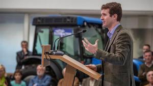 El presidente del PP, Pablo Casado, durante la clausura de un acto de Asaja en Jerez de la Frontera.