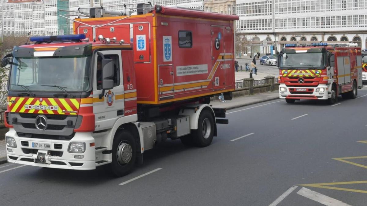 Un hombre acaba trasladado al hospital y un gato confinado por un incendio en Elviña que motivó la intervención de los Bomberos de A Coruña