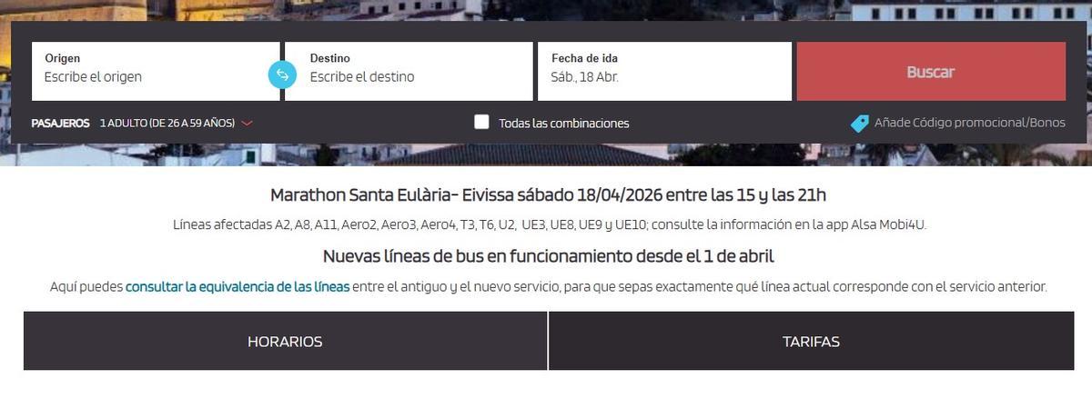 Captura de la información proporcionada en la pagina web de Alsa.