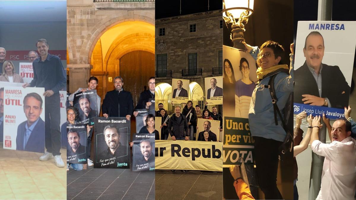 Diferents partits de Manresa durant la nit de penjada de cartells electorals