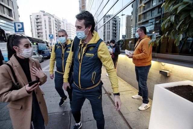 Llegada del Villarreal, oponente en la Copa del Rey del CD Tenerife, al Hotel Silken