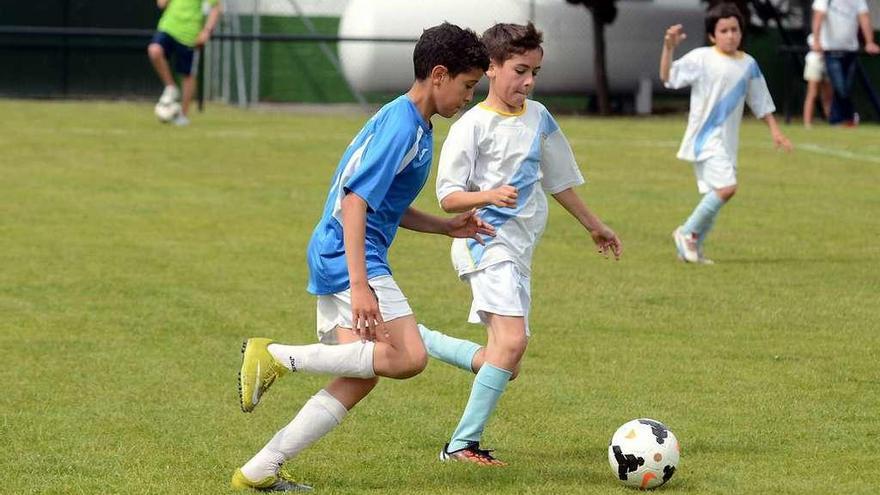 Partido de alevines en el campo de fútbol de A Seca, en Poio. // Rafa Vázquez