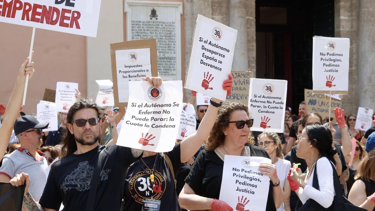 Manifestación de autónomos valencianos que reclamaban una legislación propia, en una imagen tomada en mayo..