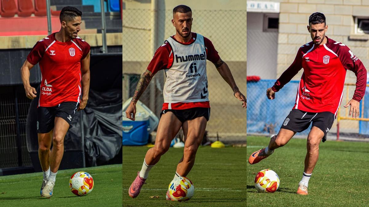 Fidel Chaves, Dioni y Manu Molina, durante sesiones de entrenamiento con el Eldense.