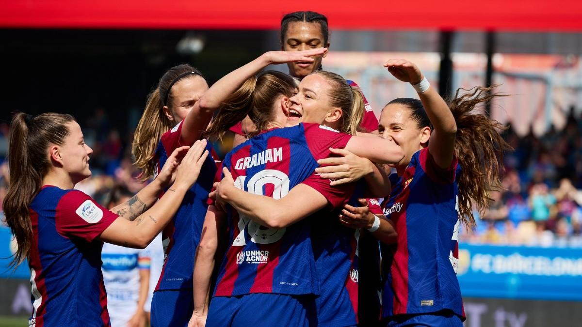 El Barça celebra un gol anotado al Tenerife