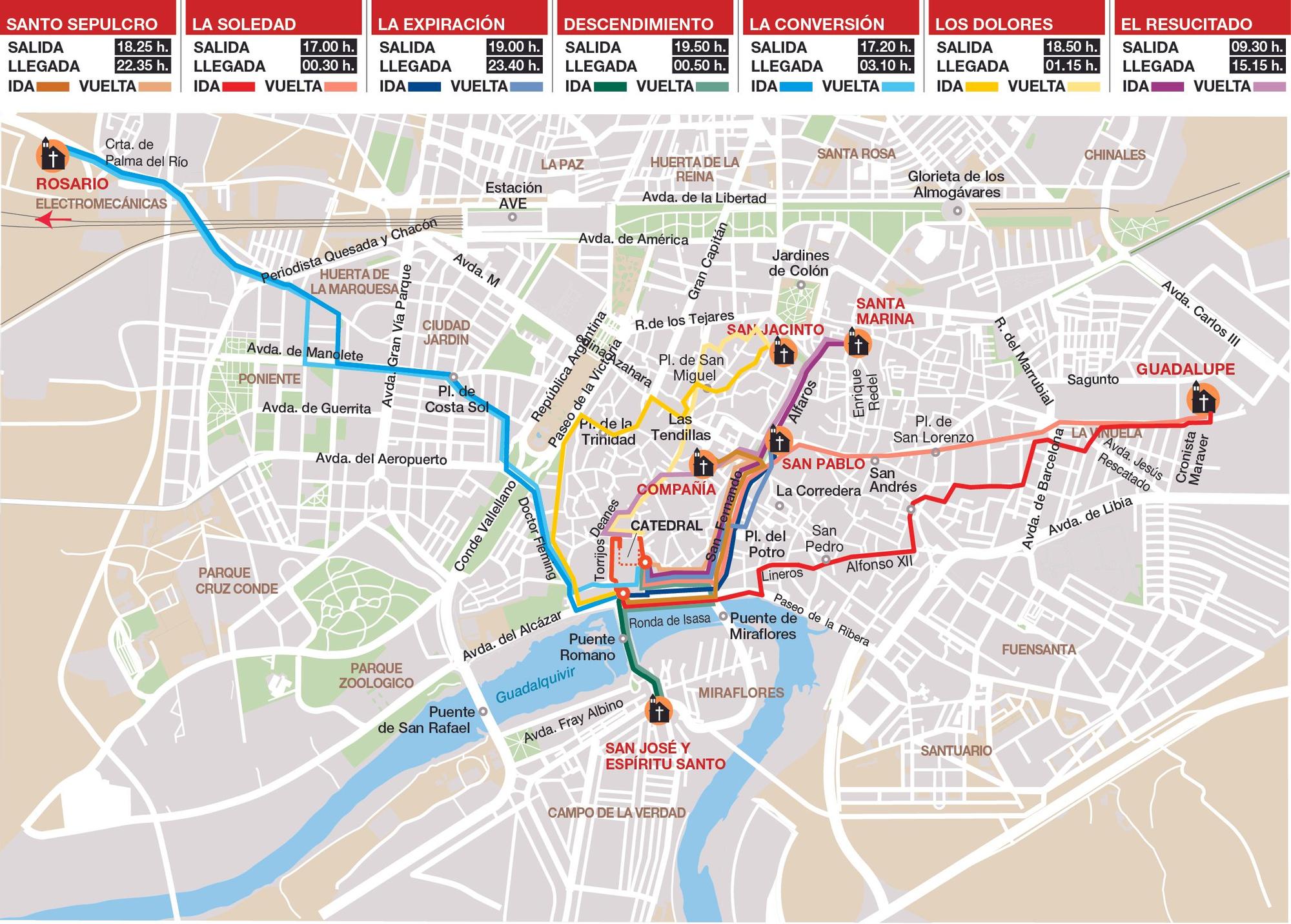 Mapa itinerario del Viernes Santo y del Domingo de Resurrección