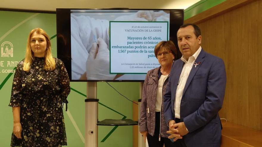 Ana Isabel González, José Luis Ruiz Espejo y Yolanda González presentan la campaña de vacunación de la gripe.