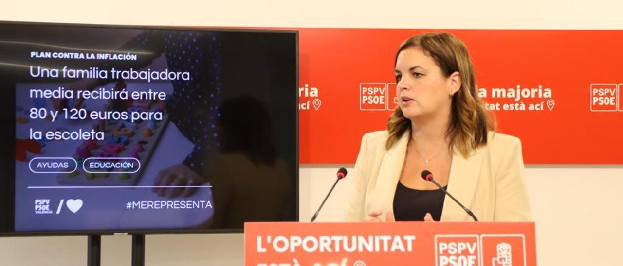 Sandra Gómez en la rueda de prensa.