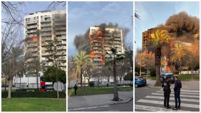 El incendio en València, minuto a minuto: una bola de fuego se comió las dos torres en 40 minutos