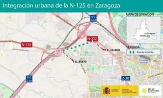 Adjudicadas por 3 millones de euros las obras para adecuar la N-125 en Zaragoza al paso de peatones y bicis