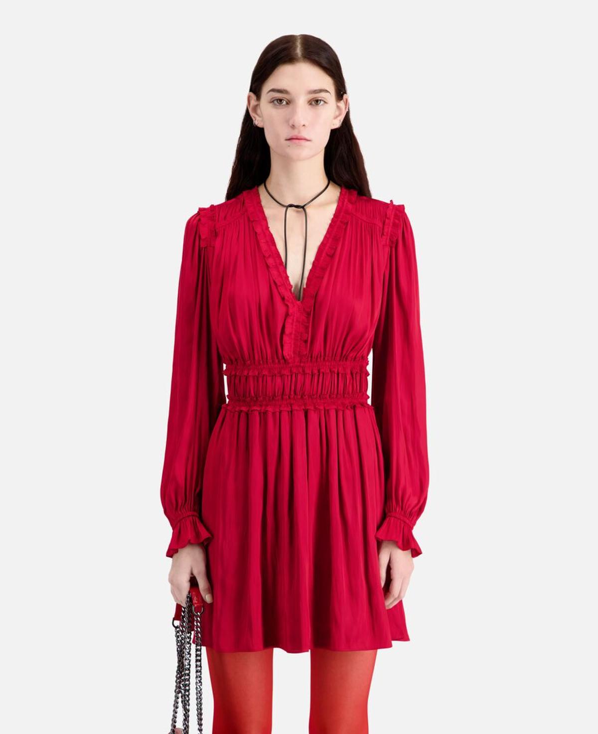 Vestido corto de invitada rojo con fruncidos de The Kooples