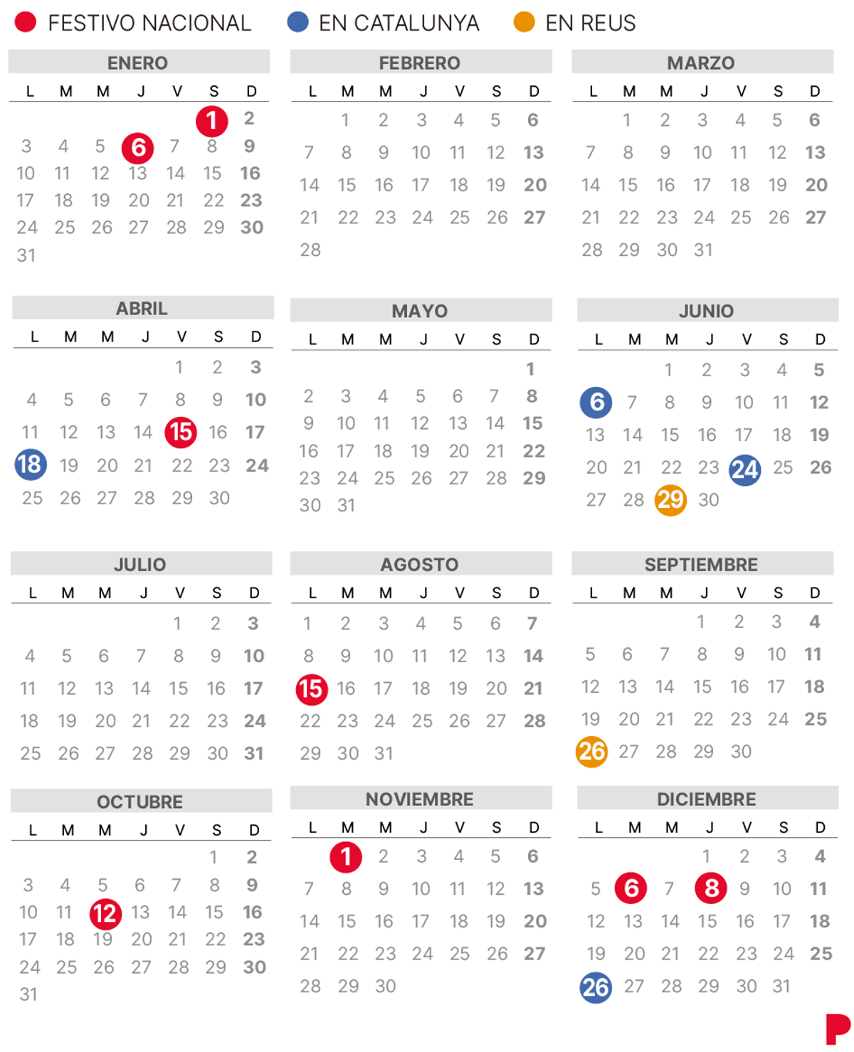 Calendari laboral de Reus del 2022 (amb tots els dies festius)