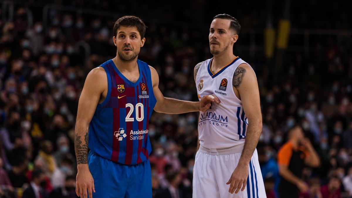 Nico Laprovittola y Thomas Heurtel, en el último duelo entre Barça y Real Madrid.