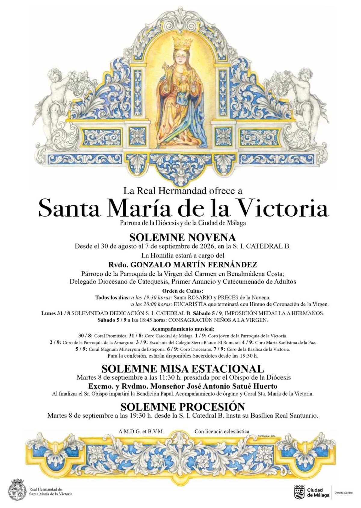 Cultos para la Novena de Santa María de la Victoria 2026
