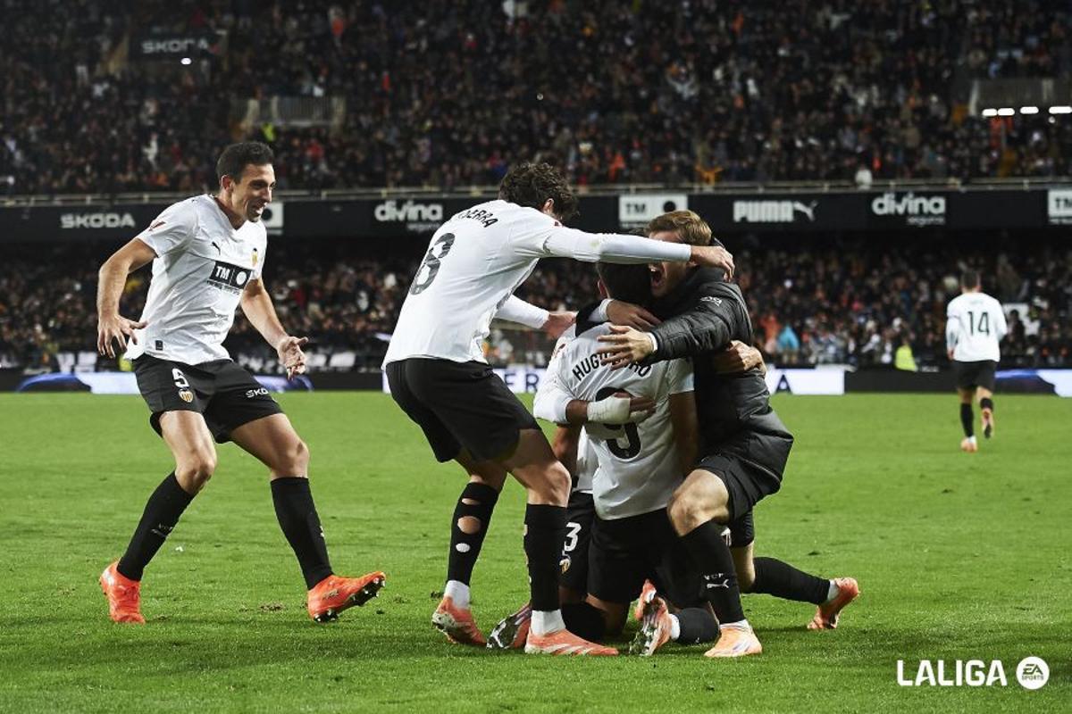 Celebración del gol de Hugo Duro