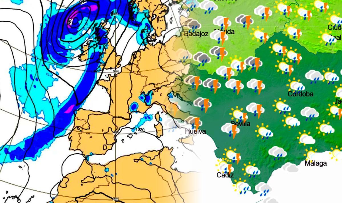 El frente entrando en España y la previsión el lunes en Andalucía.