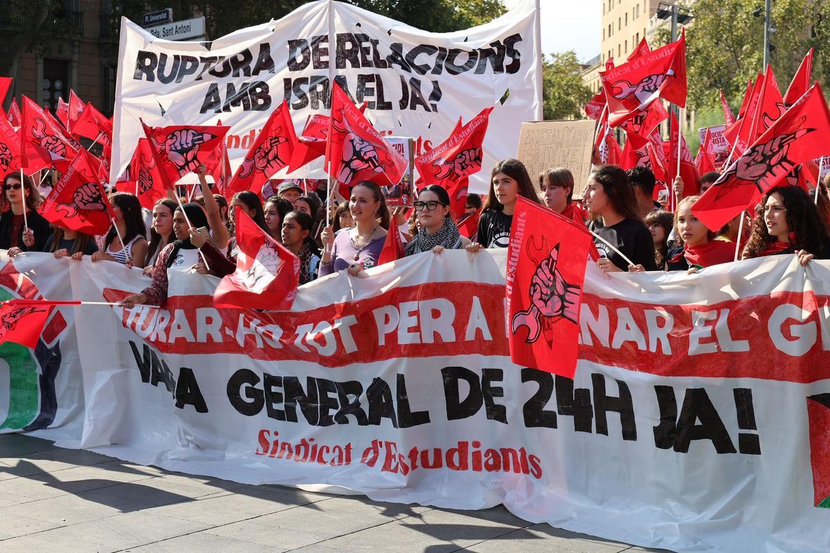Manifestación de estudiantes en favor de Palestina en Barcelona