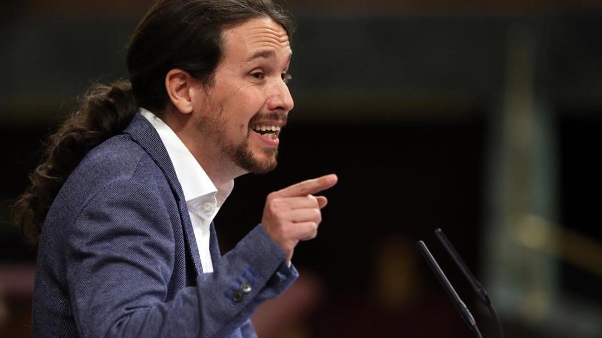 Pablo Iglesias, durante el debate de la moción de censura.