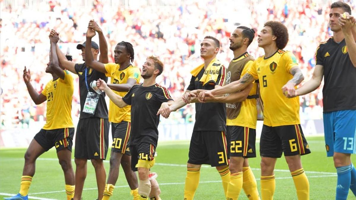 Los jugadores de Bélgica celebran el triunfo conseguido ante Túnez