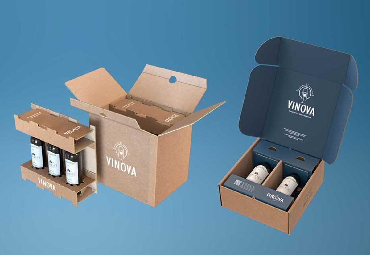 Ejemplo de embalaje para botellas diseñado especialmente para mantener seguros productos frágiles como estos.