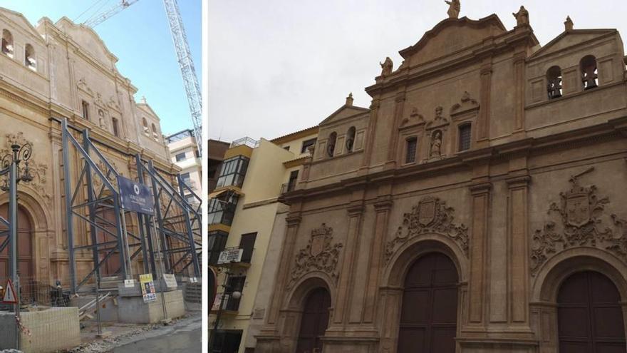 Iglesia Nuestra Señora del Carmen de Lorca, antes y después de ser restaurada tras los seísmos.