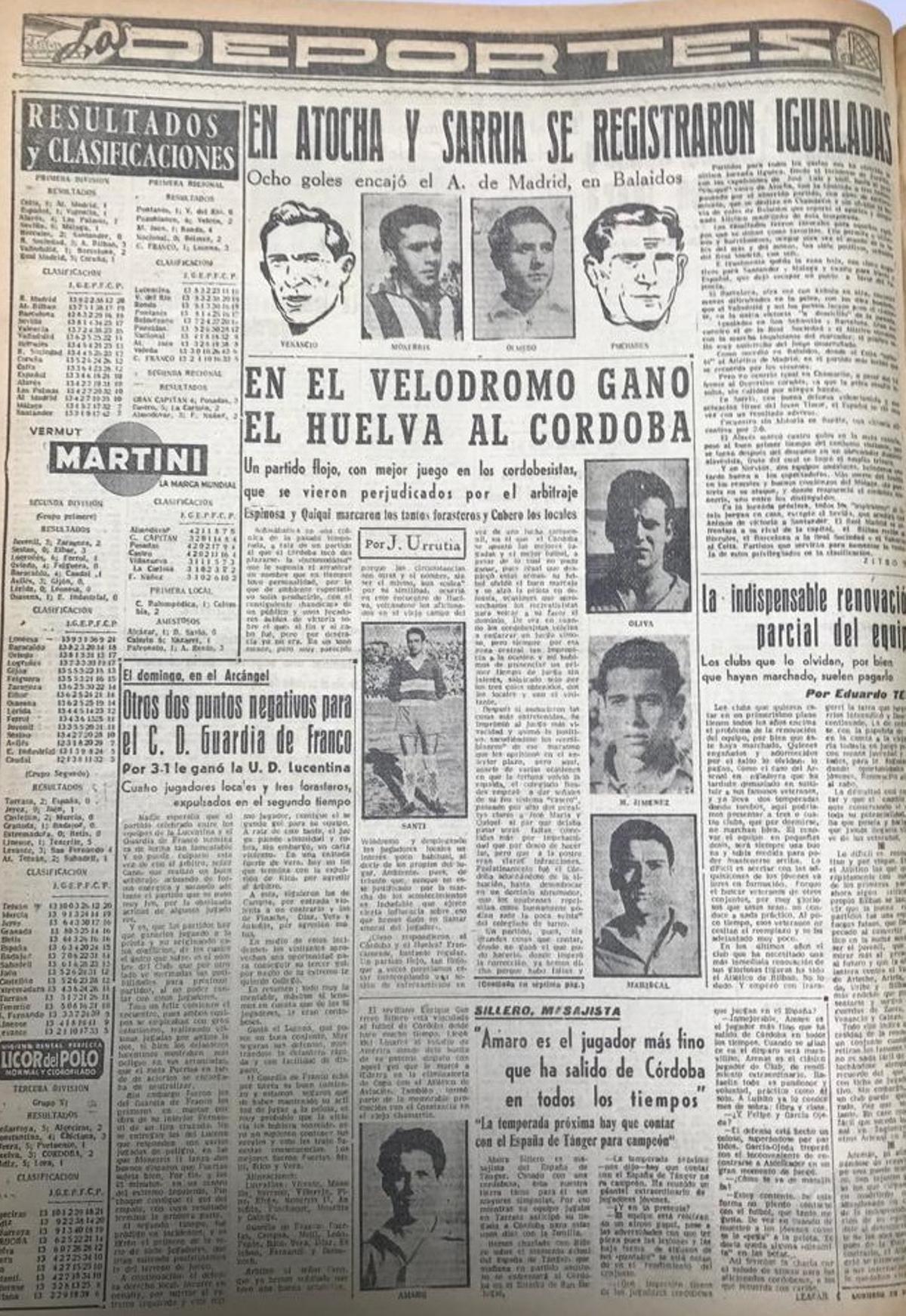 Crónica del primer encuentro entre el Recreativo y el Córdoba CF, el 5 de diciembre de 1954.