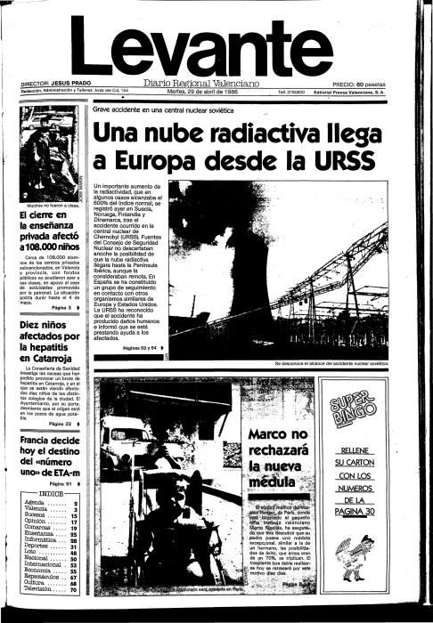 Portadas e informaciones sobre el accidente nuclear.