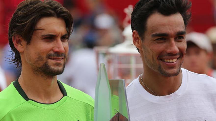 Ferrer y Fognini posan tras disputar la final del Torneo de Buenos Aires.