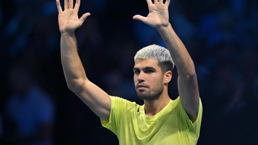 Alcaraz festeja su triunfo ante Musetti. |  Efe