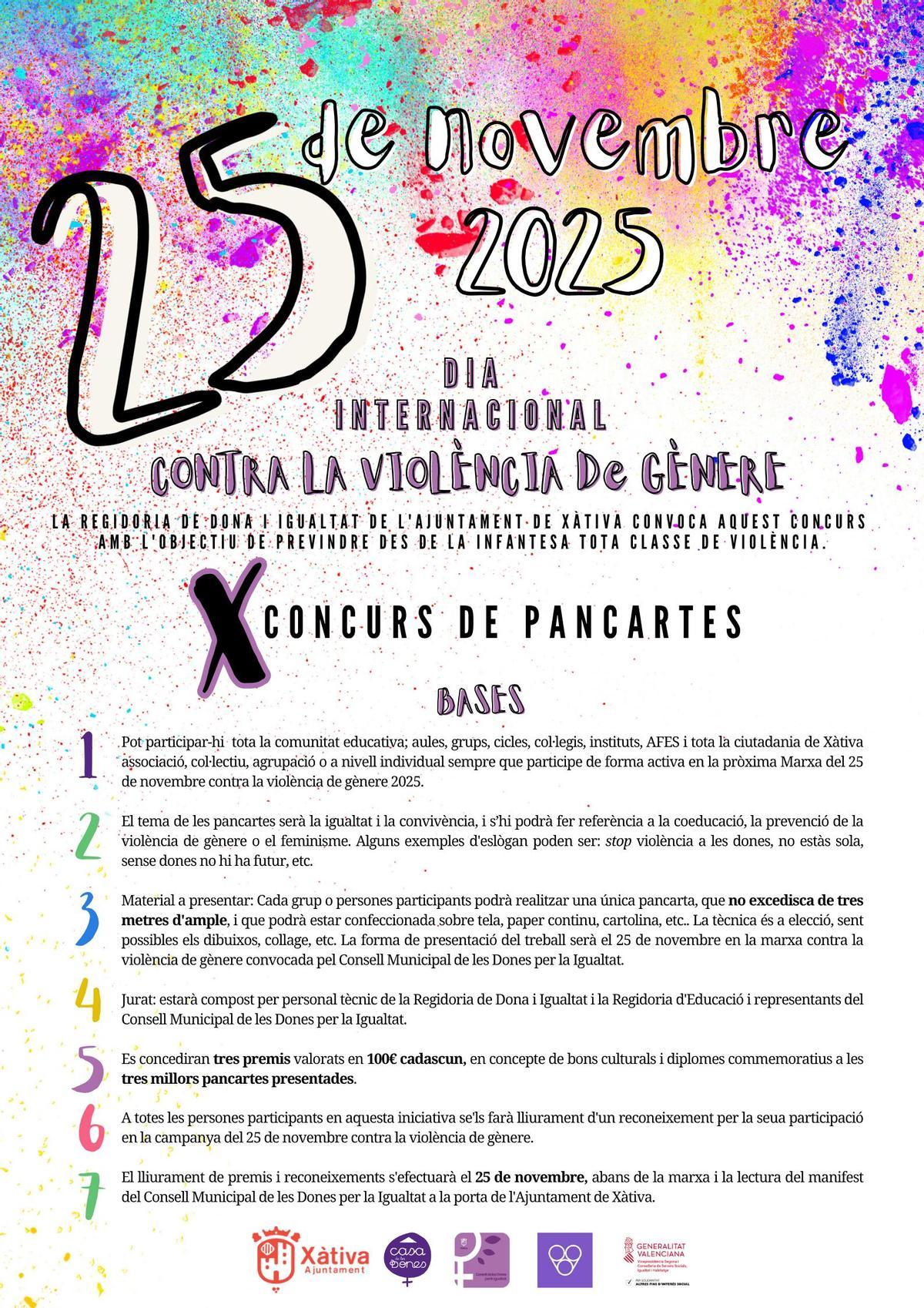 Cartel del Concurs de Pancartes del 25N en Xàtiva.