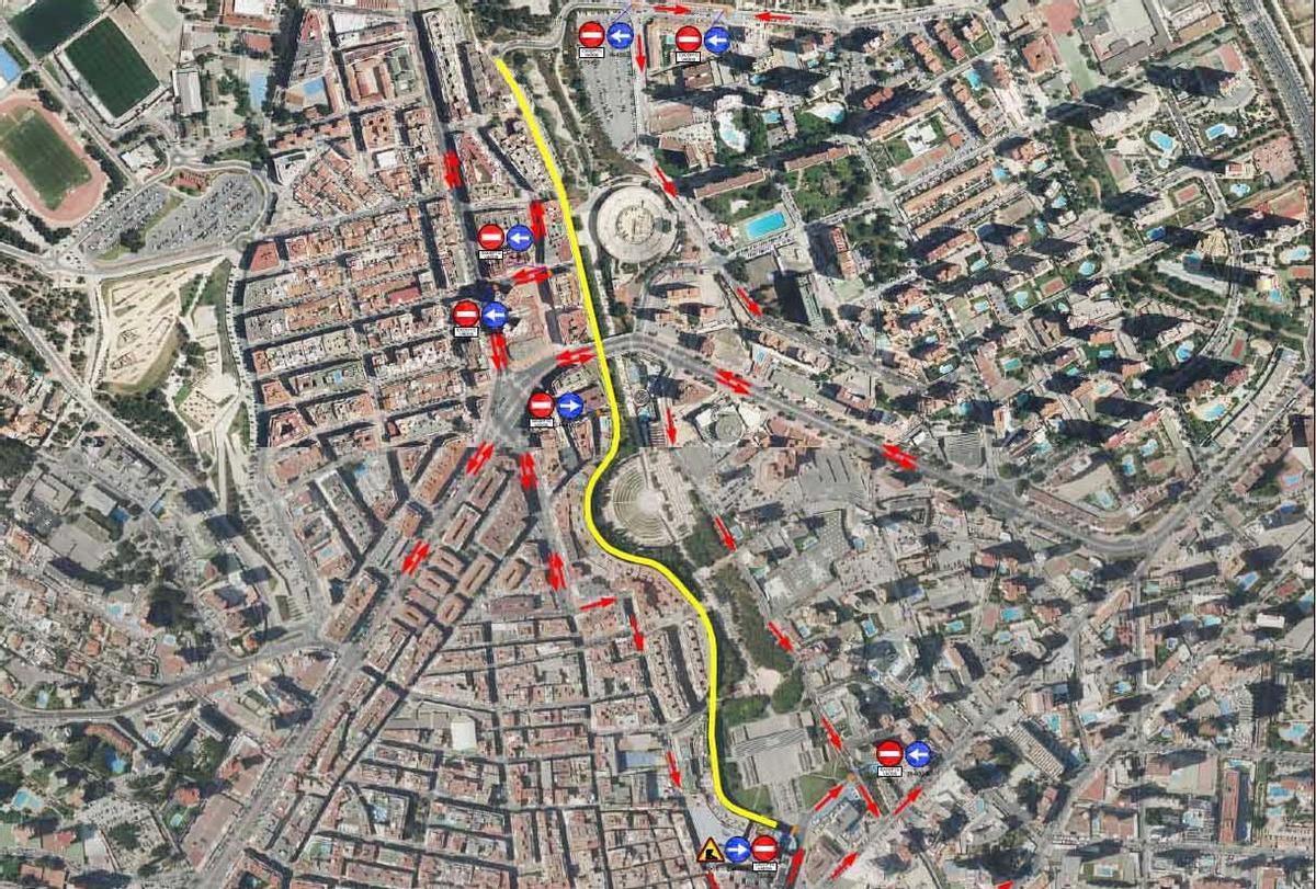 Mapa del corte de tráfico de la avenida de l'Aigüera