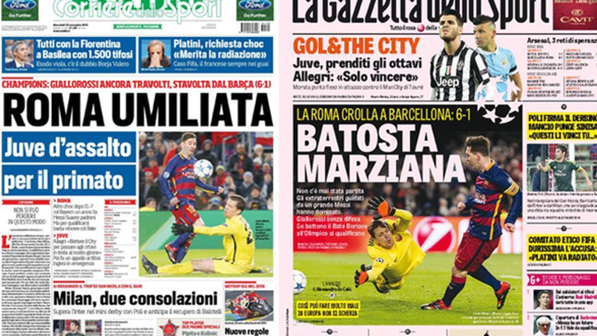 Dos portadas de la prensa italiana