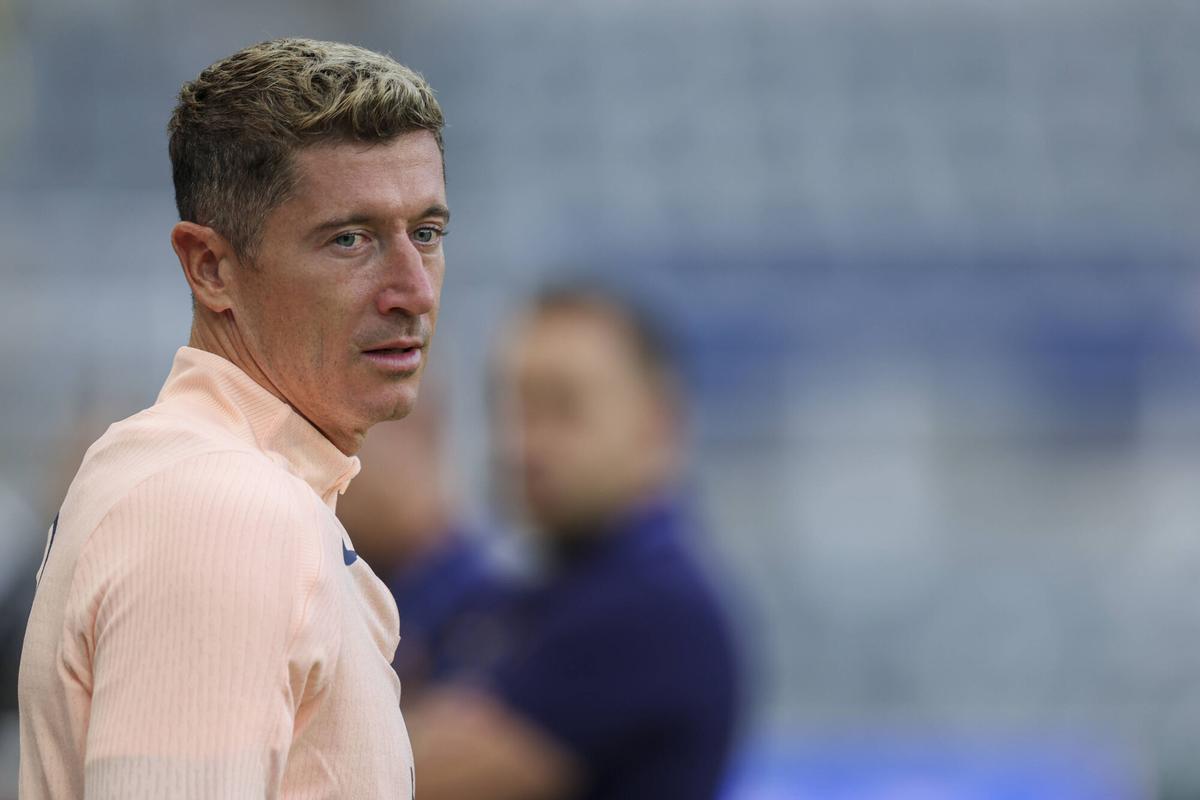 Robert Lewandowski, en el entrenamiento del miércoles