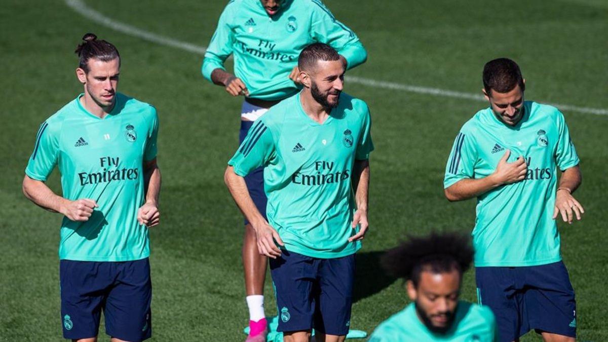Bale, Benzema y Hazard, en un entrenamiento