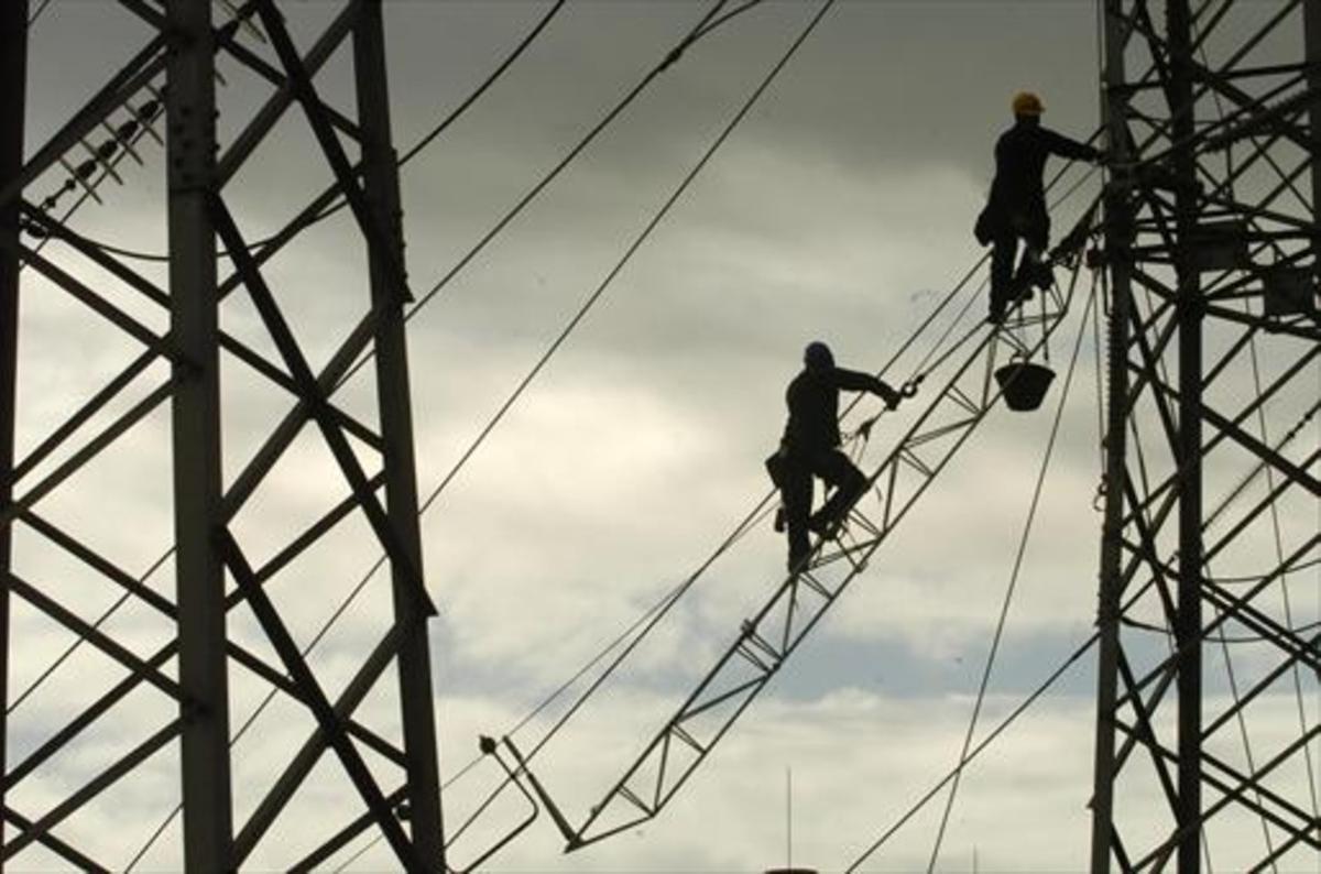 Empleados de Endesa revisan la red de distribución.