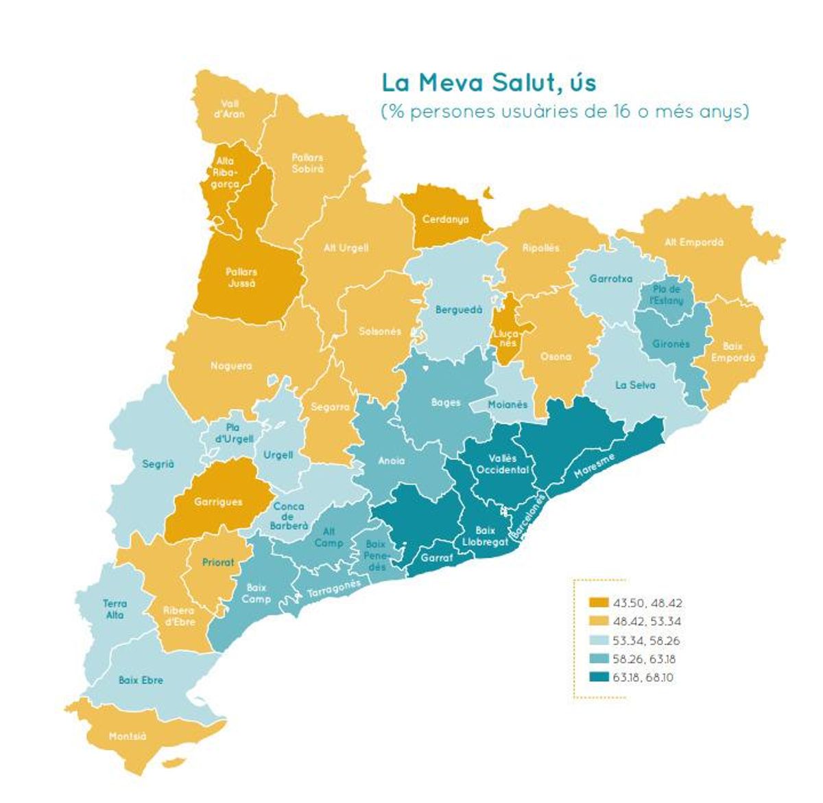 Distribució de l'ús de l'aplicació "La Meva Salut" per comarques.