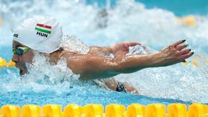 La húngara Liliana Szilagyi durante la competición de 4x100 mixtos