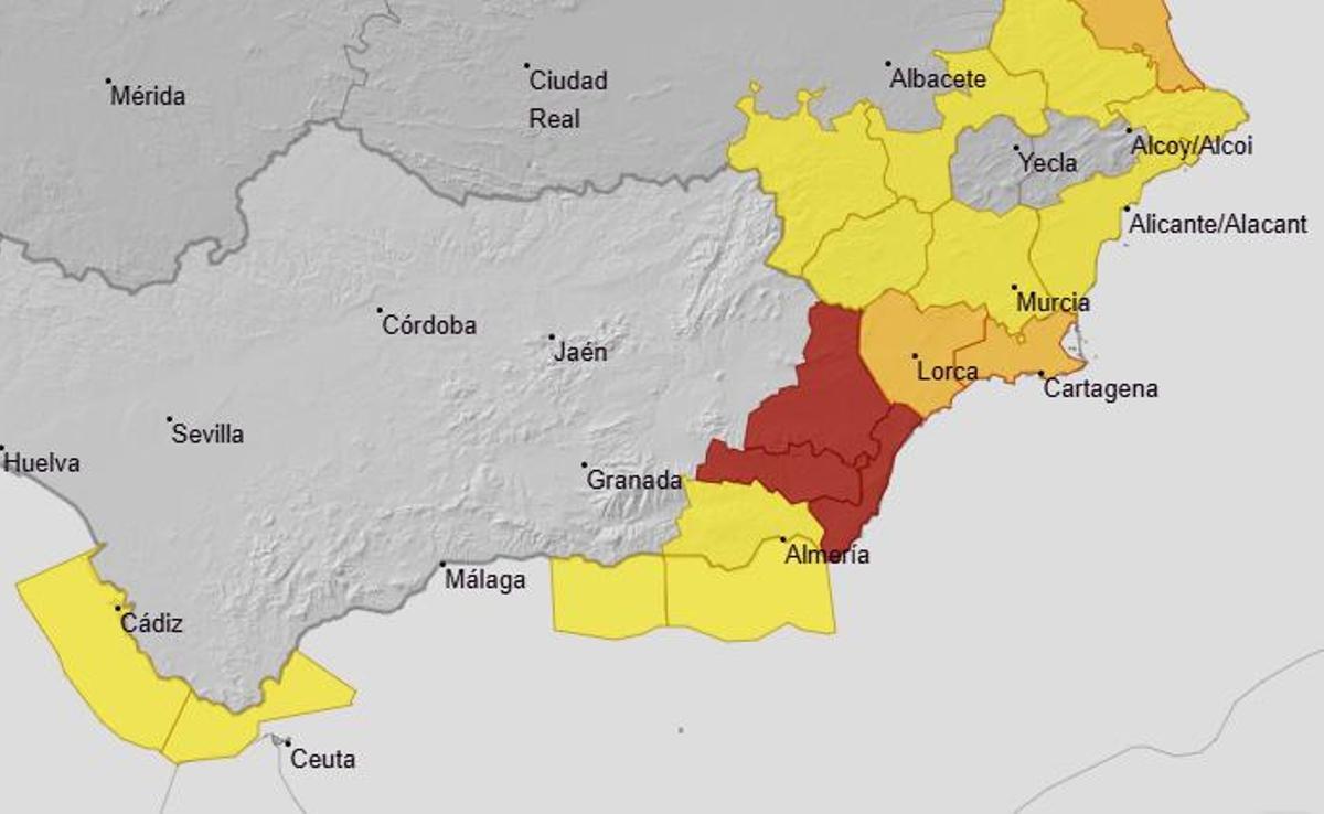 Aviso rojo en la zona más oriental de Andalucía para este domingo