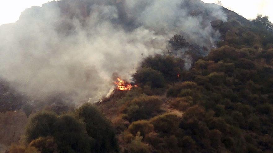 El incendio forestal declarado hoy en un alcornocal entre los términos municipales de Gualchos y Lújar en Granada continúa activo y ha originado ya el desalojo de 424 personas.