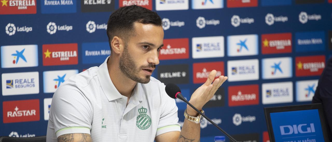 Lazo, en la rueda de prensa de presentación en agosto con el Espanyol.