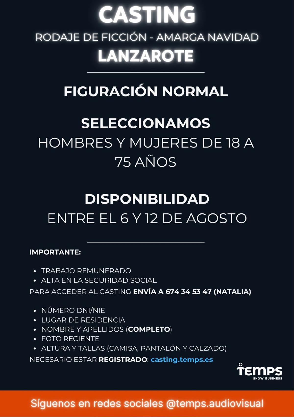 Casting de hombres y mujeres para el rodaje de 'Amarga Navidad' en Lanzarote