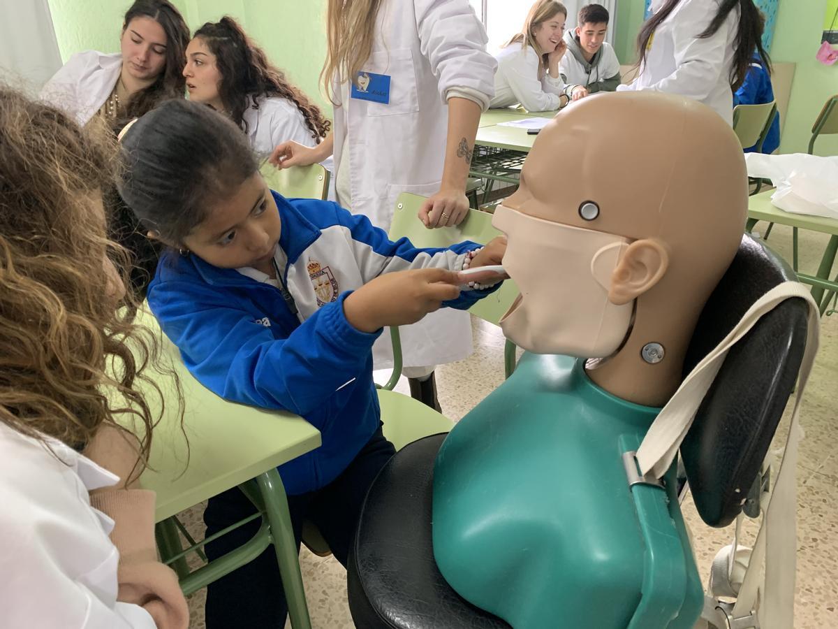 Taller de cepillado con los niños y niñas de Primaria en el aula de FP.